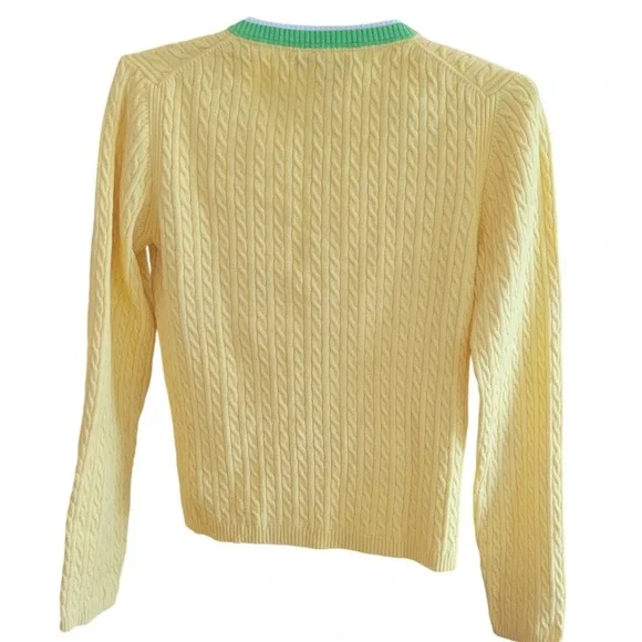 Tommy Hilfiger Womens Yellow Cable Knit V-Neck Sweater Size Large Preppy - Picture 3 of 12